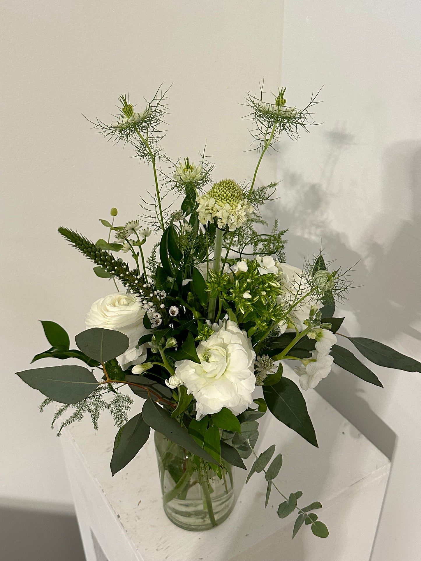 Quaint White & Green Bottle Vase Arrangement