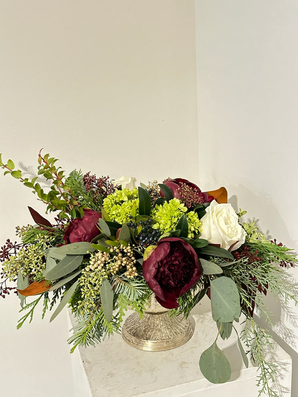 Silver Jingle Bells Peony Arrangement