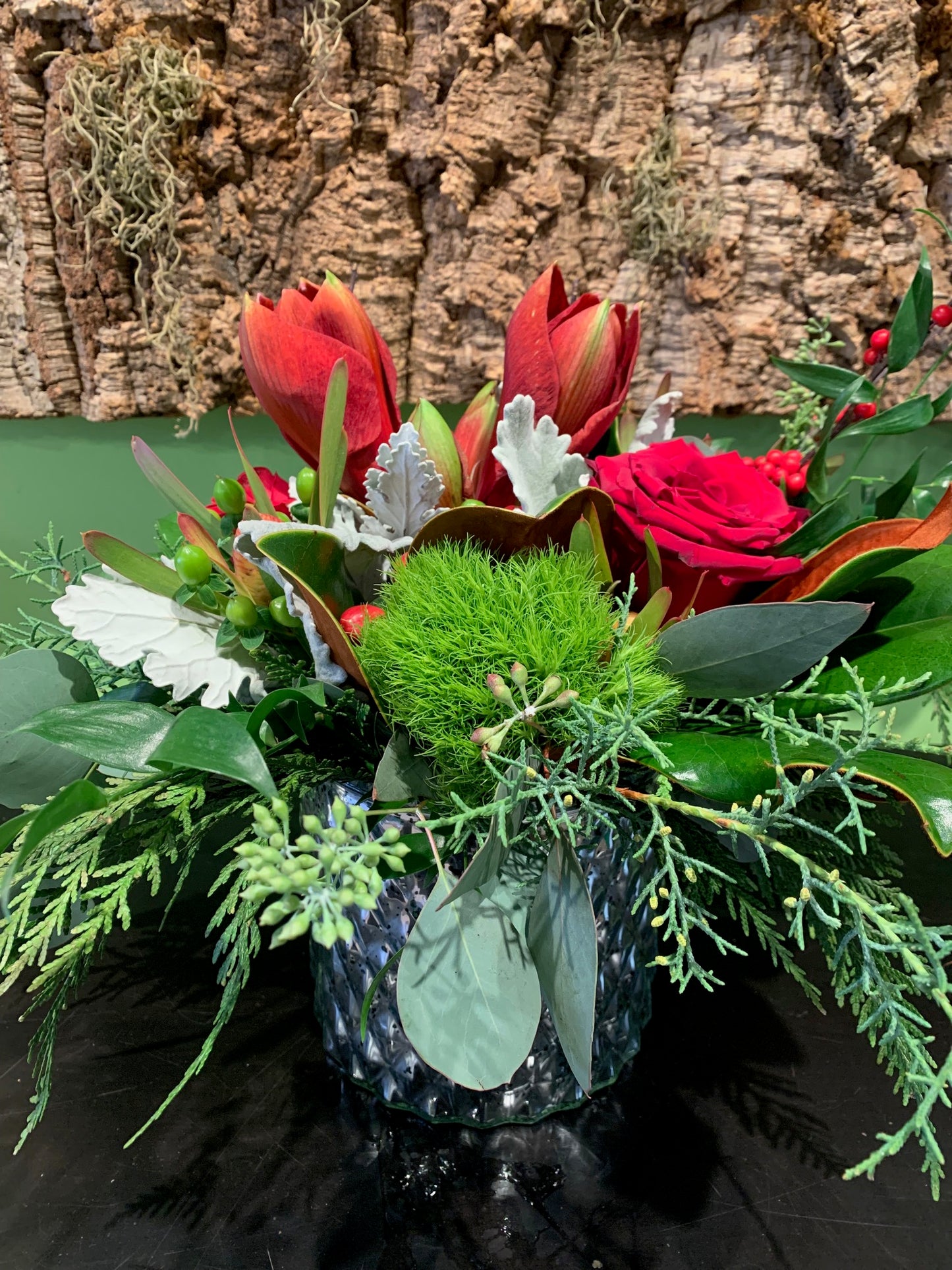 Holiday Vase Arrangement in Silver Vase