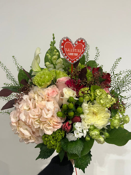 I Love You Blush Bouquet with Wooden Valentine Heart