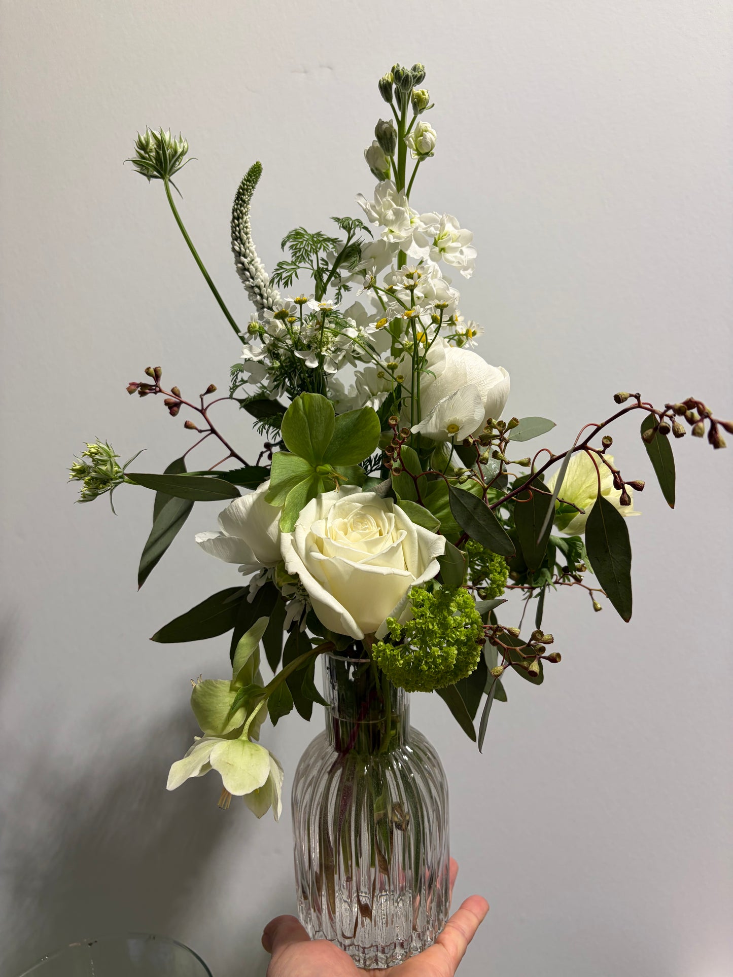 Quaint White & Green Bottle Vase Arrangement