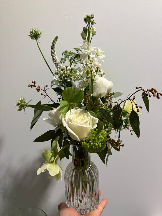Quaint White & Green Bottle Vase Arrangement