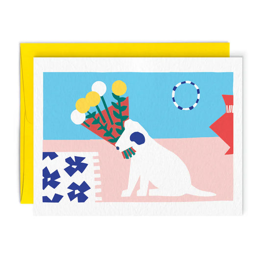 "Jack" Dog with Flowers Card