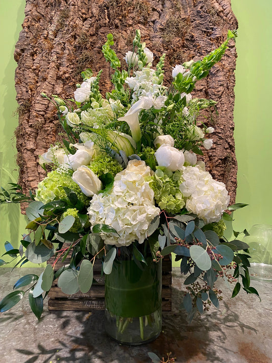 Elegant White & Green Large Vase Arrangement